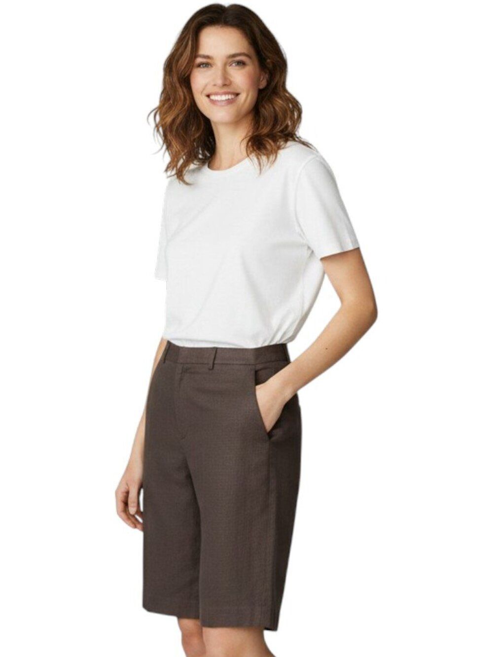 Theory Linen Cotton Bermuda Shorts Espresso Brown Stretch 4 Pockets USA Size 8